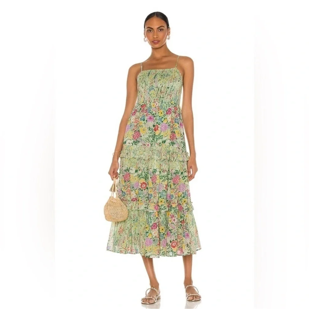 Banjanan Hazel Sleeveless Tiered Maxi Dress in Dawn Chorus Pistachio Green; XS - Picture 6 of 15